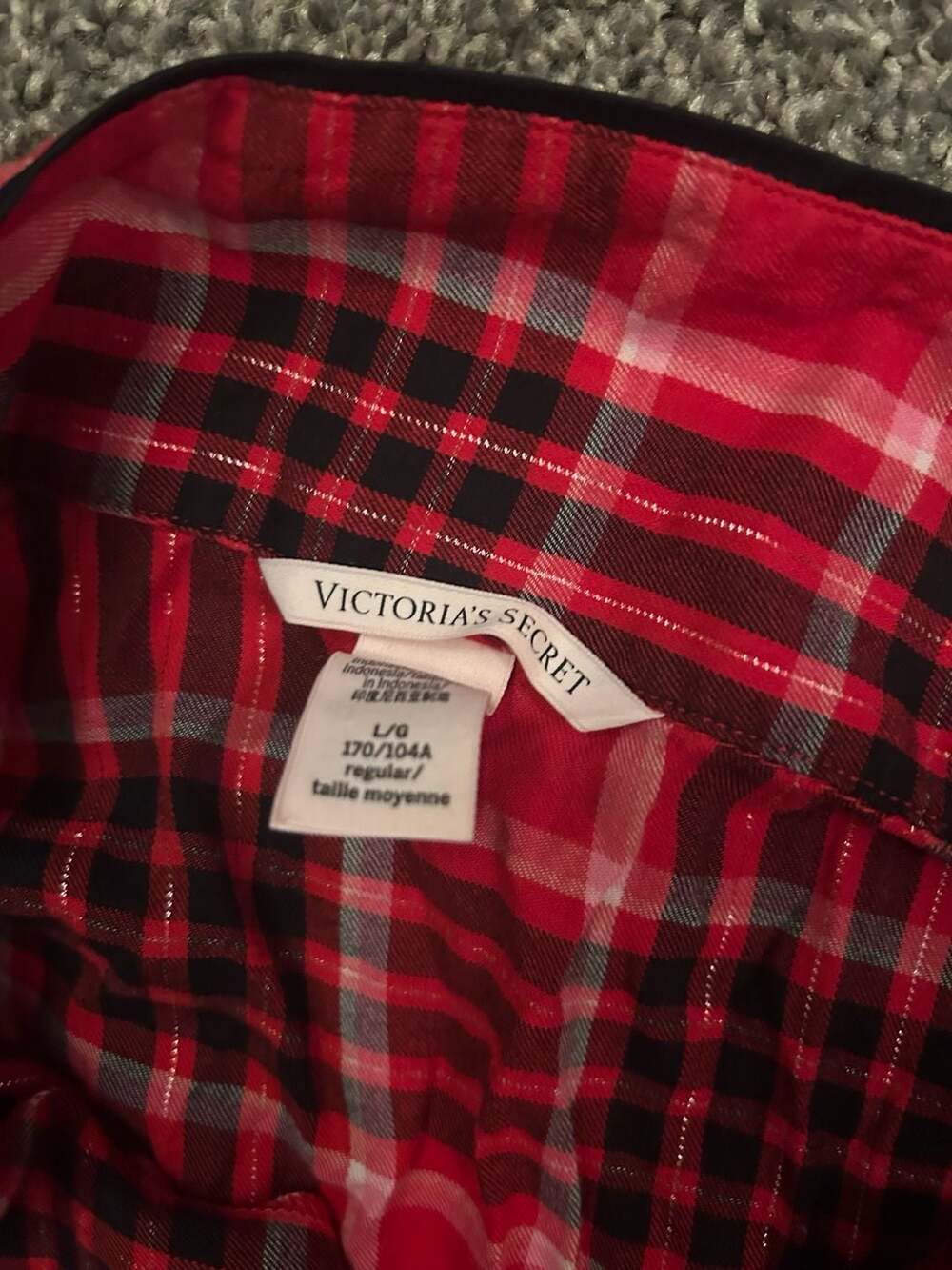 Victoria's Secret Embroidered Plaid Flannel Button-Down Pajama Set - Picture 4 of 5